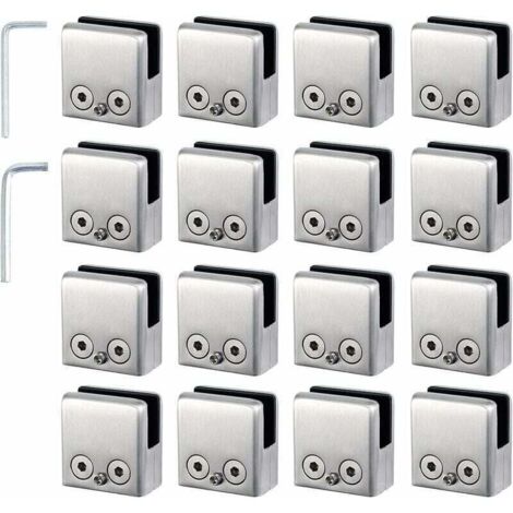 16 pezzi Morsetti per vetro 8-10 mm in acciaio inox 304 Angolo regolabile Fissaggio per specchio da parete, per ringhiere per scale Recinzione per piscina, AAFGVC (1/5)