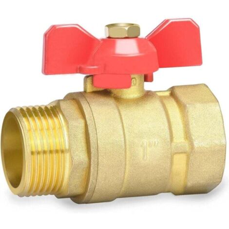 Valvola a sfera in ottone da 1 pollice con maniglia a farfalla rossa - passaggio totale maschio/femmina DN25 PN16 (1/5)