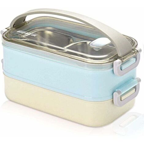 Lunch box in acciaio inox a 2 strati, bento box termici portatili, contenitori per alimenti isolati per la scuola e l'ufficio, 1,6 l, blu