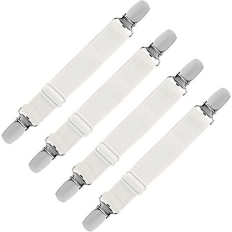 Supporto elastico per lenzuolo con angoli, chiusura regolabile per lenzuolo, divano, copriasse da stiro (bianco, confezione da 4) (1/5)