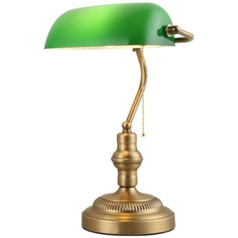 Lampada da tavolo in stile vintage con paralume in vetro verde e ottone, adatta per lampadina LED E27, testiera del soggiorno, lampada da tavolo in vetro verde in stile europeo, illuminazione per uffi