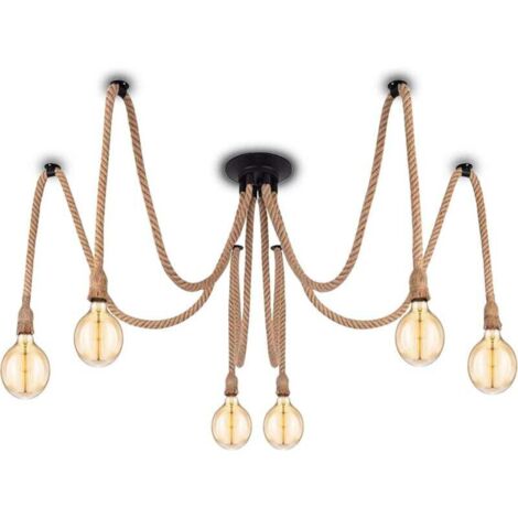 Lampada a sospensione industriale con cavo tessile - Lampadario retrò vintage fai da te in corda di canapa 6 x 2 metri con portalampada E27 per sala da pranzo, ingresso, ristorante, bar, caffetteria ( (1/5)