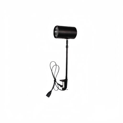 Faretto LED 30W con braccio telescopico 50cm, nero – morsetto a ganascia, luce tricolore, cavo a vista, alluminio 220V (1/5)