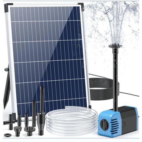 Fontana solare per esterni - Pompa per laghetto bilingue - Filtro - 12 W - 605 L/H - Cavo da 2 m - Kit fai da te per l'acqua - 4 ugelli