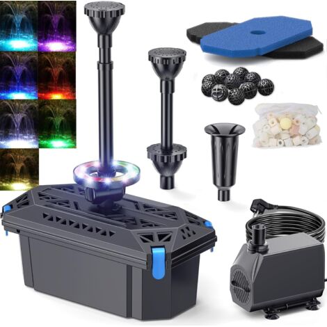 Kit completo di filtro per laghetto con pompa da 2500 l/h da 40W e luce LED RGB, pompa per laghetto per acqua pulita e manutenzione di giochi d'acqua