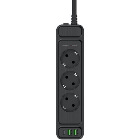 Ciabatta elettrica TOPREK TP-FD3U3E-PD EU con cavo da 2 m, 3 prese, USB+Type-C PD 20 W, 4000 W, protezione da sovraccarico