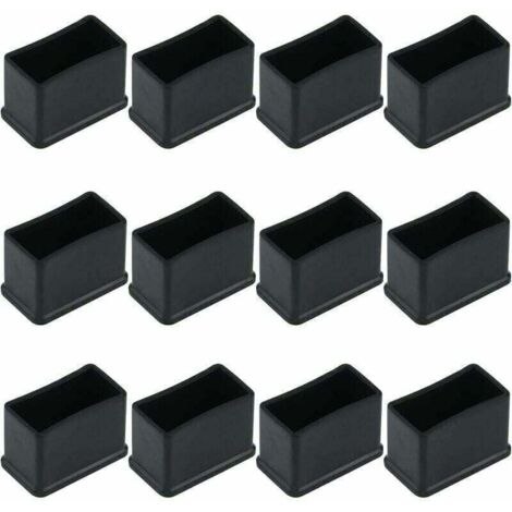 Confezione da 12 tappi protettivi in feltro di gomma rettangolari per gambe di tavoli o sedie - Nero, 15 x 30 mm.