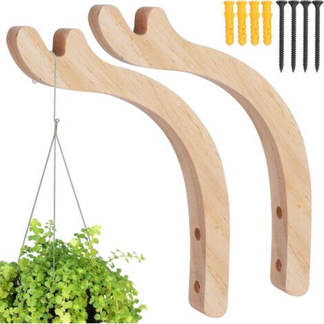 Set di 2 ganci da parete in legno per piante da interno, robusti ganci per appendere lanterne, portafiori, vasi, campanelli eolici, fioriere, cesti appesi (1/5)