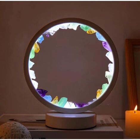 Lampada a cristallo naturale, tre modalità di illuminazione, luminosità regolabile, alimentazione USB (Chakela rotonda bianca) (1/4)