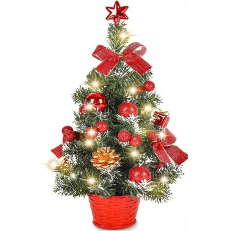 Mini albero di Natale artificiale, piccolo albero di Natale con luci a LED, mini albero decorativo da scrivania per ufficio, negozio, bar, 40 cm, rosso (1/5)