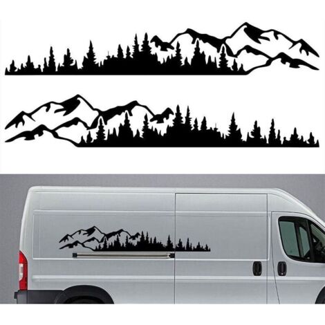 (Nero) 2 pezzi Adesivo per auto Montagna Foresta Adesivo in vinile per auto Camion Finestrino Paraurti Adesivo per portiera auto Kayak Adesivo decorativo in vinile per carrozzeria (1/4)