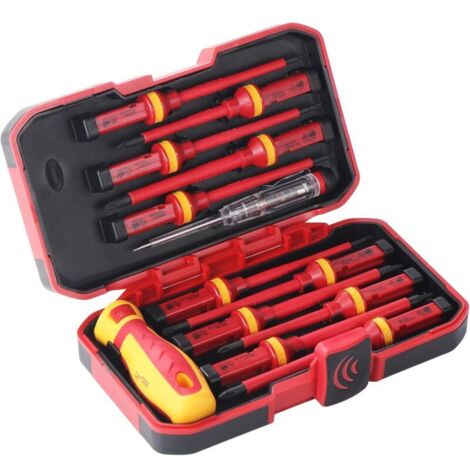 Set di 13 cacciaviti isolati, cacciaviti professionali per elettricisti, cacciaviti isolati da 1000 V, cacciaviti intercambiabili, cacciaviti magnetici, kit di attrezzi per riparazioni elettriche. (1/4)