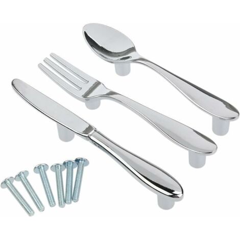 Set di 3 pezzi composto da coltello, cucchiaio e forchetta per pensili, cassetti e armadietti da cucina. Maniglie e pulsanti. (1/4)