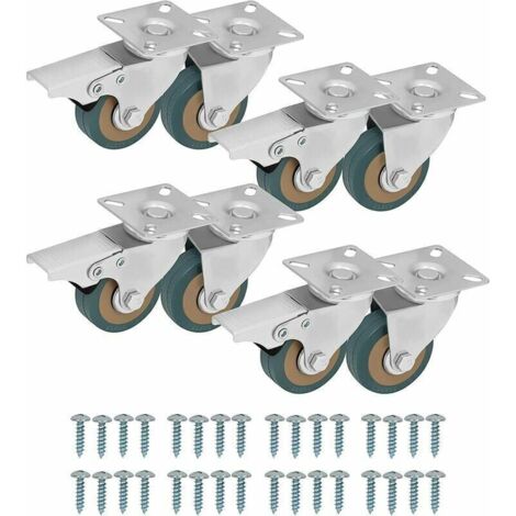 Ruote girevoli per mobili (set da 8) - Ruote per mobili da 50 mm con ruote in gomma, viti, freni e piastre metalliche - Ruote per mobili, carrelli e uso industriale