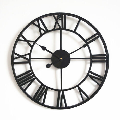 Grande orologio da parete rotondo in metallo stile vintage, silenzioso, senza ticchettio, a batteria, 40 cm, numeri romani neri, ideale per decorare soggiorno, camera da letto e cucina.