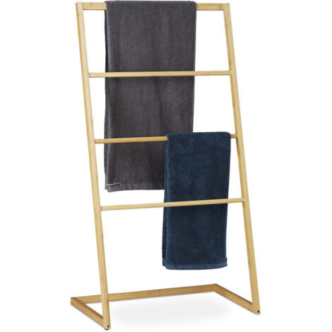 Portasciugamani autoportante, a 4 gradini, stile scala, per bagno/doccia, HxLxP 110 x 60 x 35 cm, colore naturale.