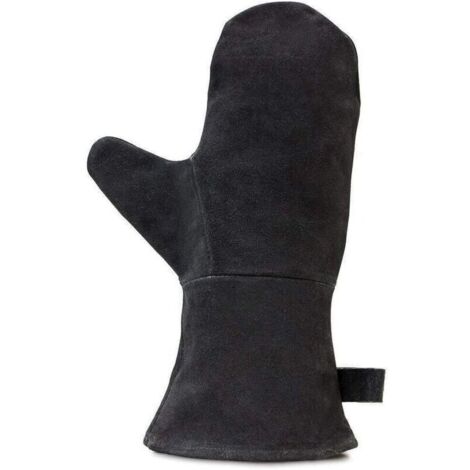 Guanto da camino con isolamento termico, guanto da forno in pelle, guanto protettivo ignifugo, guanto da barbecue, guanto in pelle resistente al calore, nero (1/4)