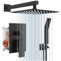 Colonna doccia da incasso Rainsworth con soffione doccia quadrato da parete da 25 x 25 cm e soffione doccia in acciaio inox, nero