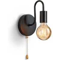Applique da parete con attacco E27 e interruttore, lampada da parete vintage con attacco standard E27 per soggiorno, camera da letto, decorazione industriale (lampadina non inclusa, nero)