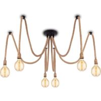 Lampada a sospensione industriale con cavo tessile - Lampadario retrò vintage fai da te in corda di canapa 6 x 2 metri con portalampada E27 per sala da pranzo, ingresso, ristorante, bar, caffetteria (