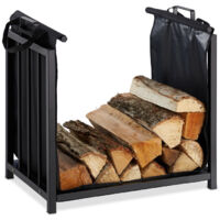 Porta legna con sacco per tronchi, per interni, design moderno, ripiano, acciaio, HxLxP 50x51x37cm, nero
