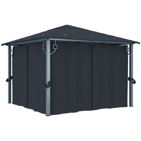 Vidaxl – Tonnelle avec rideaux 300x300 cm – Aluminium et acier – Toit en tissu Oxford anti-UV – 4 parois latérales et moustiquaires (1/6)