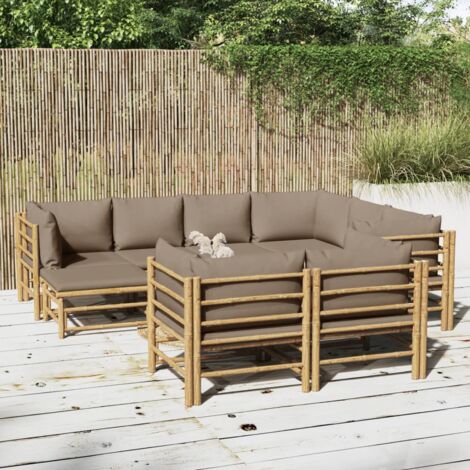 Salon de jardin 10 pcs avec coussins taupe bambou vidaXL