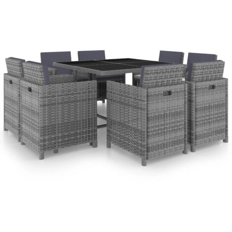 vidaXL Salon de jardin 9 pcs avec coussins Résine tressée Anthracite