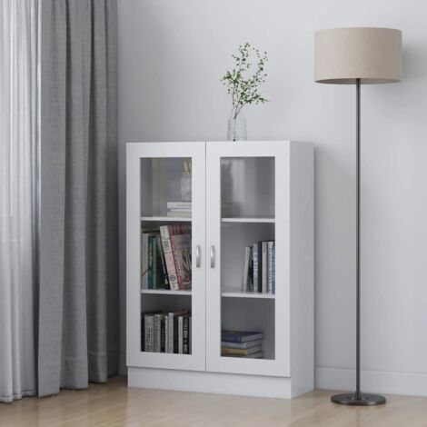 Vidaxl – Armoire à vitrine blanche 82,5x30,5x115 cm – 3 étagères en aggloméré – Design industriel pour rangement décoratif