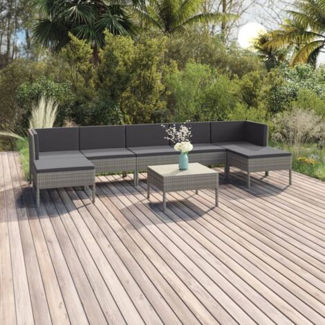 vidaXL Salon de jardin 8 pcs avec coussins résine tressée gris (1/5)