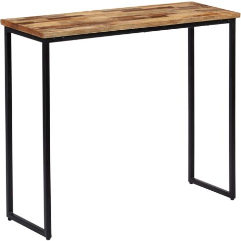 Vidaxl – Table console en teck recyclé massif 90 x 30 x 76 cm – Surface polie et laquée – Pieds en acier renforcé pour solidité