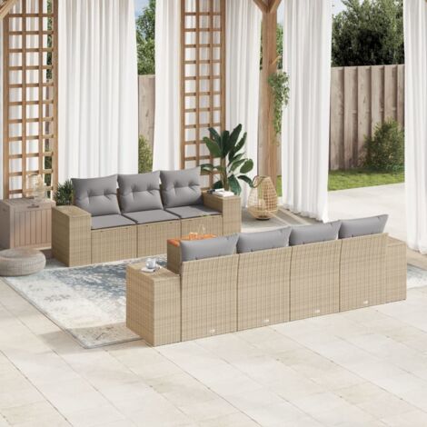 vidaXL Salon de jardin avec coussins 8 pcs beige résine tressée (1/3)