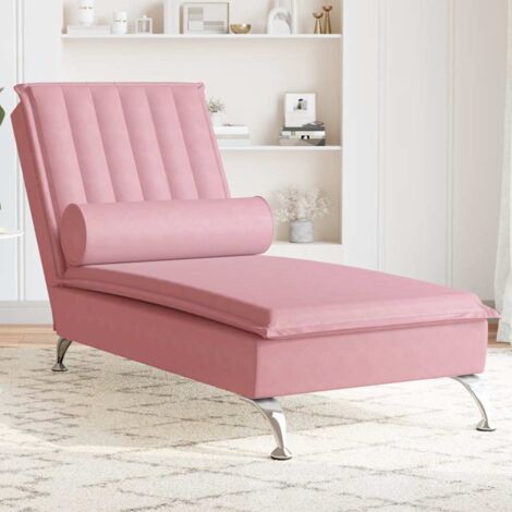Chaise longue de massage avec traversin rose velours vidaXL