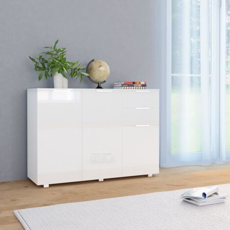 Vidaxl – Buffet blanc brillant 107x35x80,5 cm – 2 tiroirs et 3 portes – Bois d'ingénierie – Capacité de charge 60 kg