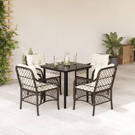 Ensemble à manger de jardin 5 pcs et coussins marron poly rotin vidaXL (1/5)