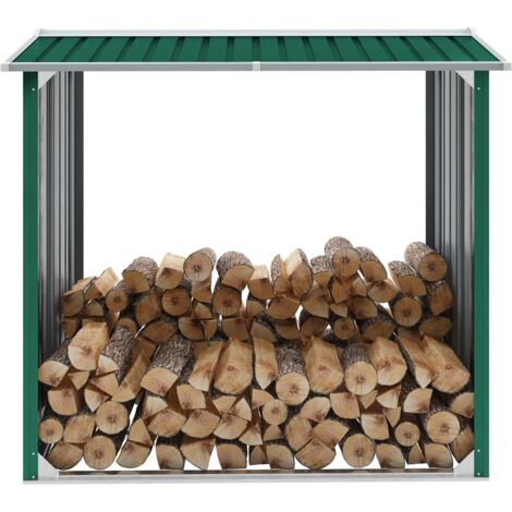 Vidaxl – Abri à bûches en acier galvanisé 172x91x154 cm – Structure renforcée – Conception inclinée pour évacuation pluie – Vert