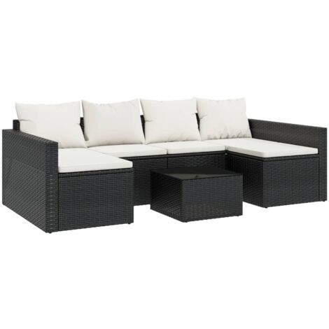 Vidaxl – Salon de jardin 2 places avec coussins – Résine tressée noire – Dimensions 238 x 110 x 66 cm – Table basse en verre trempé