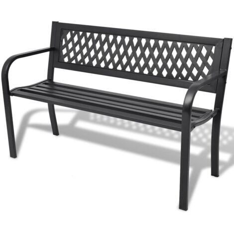 Vidaxl – Banc de jardin contemporain 118 cm – Acier noir résistant aux intempéries – 2 places – Dossier en PVC pour confort