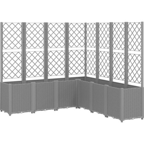 Vidaxl – Jardinière avec treillis gris clair 160x160x140 cm – Polypropylène résistant aux chocs – 7 bacs modulables pour plantes grimpantes