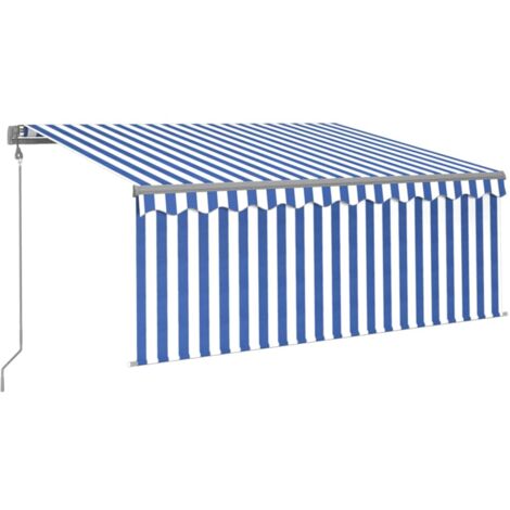 vidaXL Auvent automatique avec store capteur de vent et LED Bleu blanc