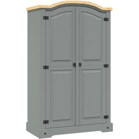 Vidaxl – Garde-robe 2 portes en pin massif gris – Style mexicain Corona – Grand espace de rangement avec étagère et barre de penderie (1/5)