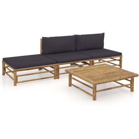 vidaXL 4 Piece Garden Lounge Set with Dark Grey Cushions Bamboo