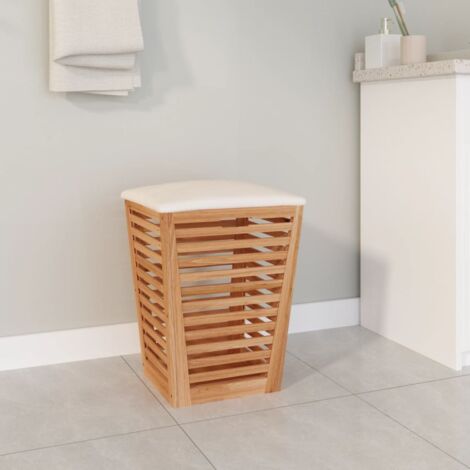 Vidaxl – Tabouret de salle de bain 40,5x40,5x56 cm – Bois massif de noyer – Conception 2 en 1 avec rangement – Design à lattes pour ventilation