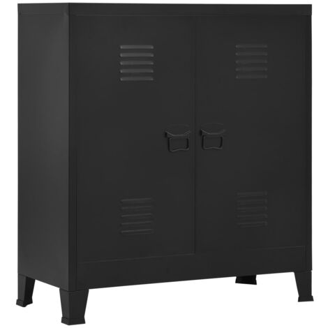 Vidaxl – Coffre de chantier en acier noir 90x40x100 cm – 2 étagères – Porte-étiquettes – Orifices d'aération pour rangement organisé