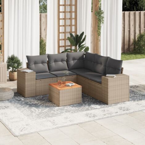 vidaXL Salon de jardin avec coussins 6 pcs beige résine tressée (1/3)