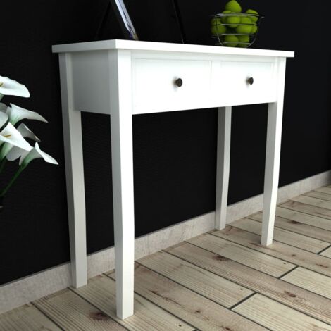 Vidaxl – Table console et coiffeuse 2 tiroirs – MDF et pin blanc – Dimensions 79x30x74 cm – Boutons en fer – Design compact pour petits espaces