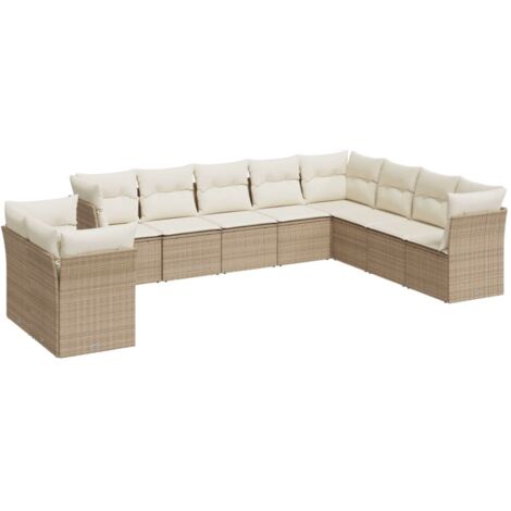 Salon de jardin avec coussins 10 pcs beige résine tressée vidaXL (1/3)