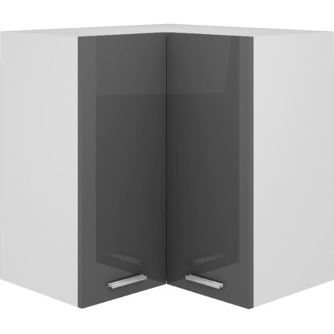 Armoire D'angle Suspendue Cuisine - Bois Chêne Fumé 57x57x60 Cm, 2 étagères Et Portes