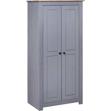 Vidaxl – Garde-robe gris 80x50x171,5 cm en pin massif – 2 compartiments avec tringle de penderie – Solution de rangement compacte
