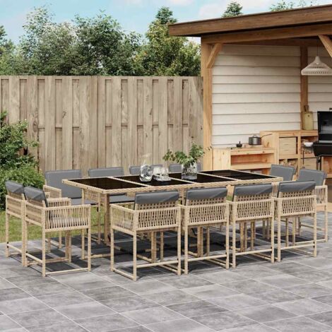 vidaXL Ensemble à manger de jardin coussins 13 pcs mélange beige rotin